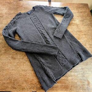 Nautica Women's Small Charcoal Cable Knit Tunic Sweater Lux Nordic Minimalist